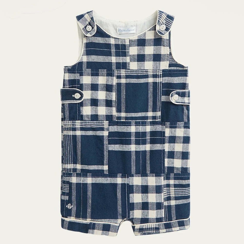 Ralph Lauren Baby Boy Navy Patchwork Overalls - Size 3M